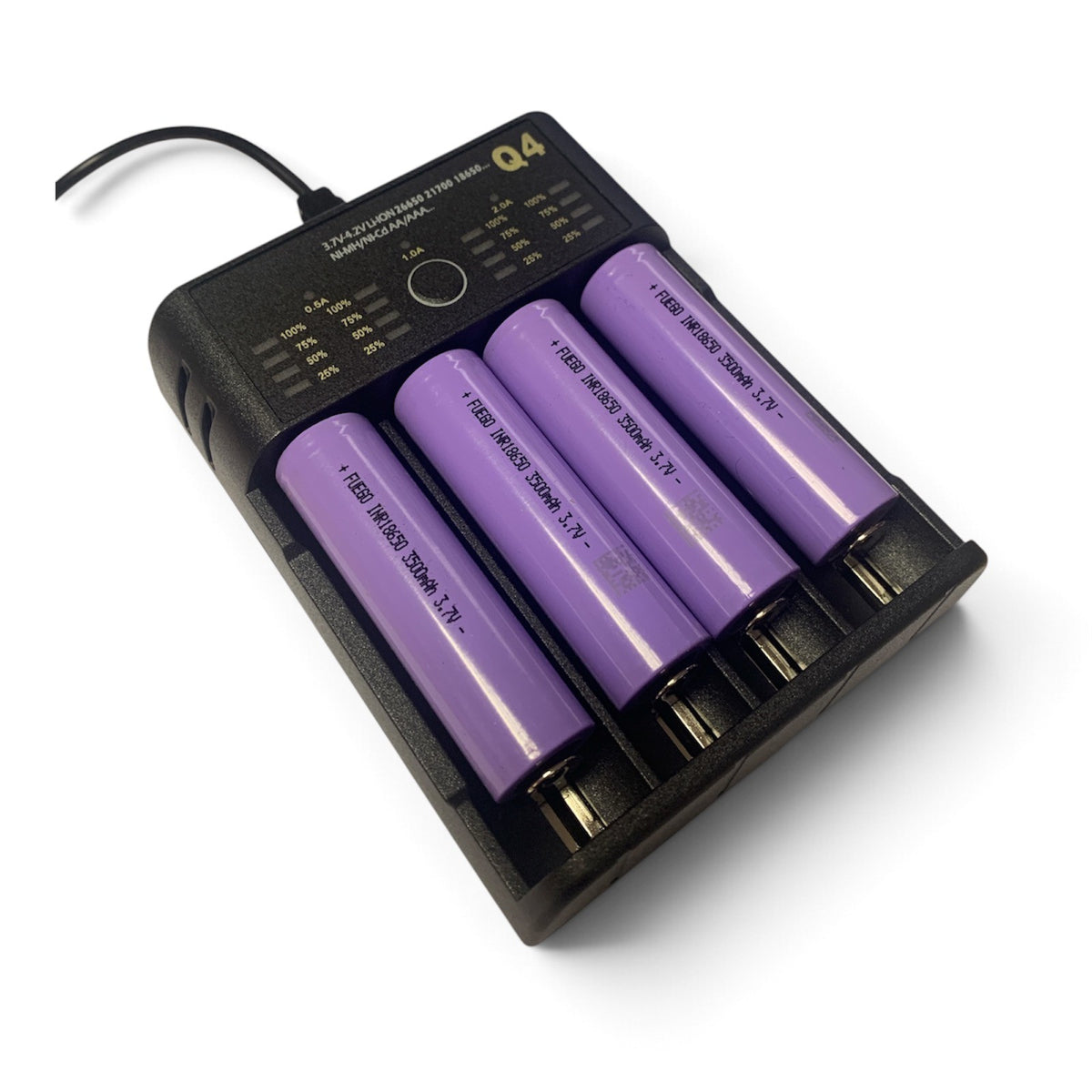 FUEGO Q4 USB 4-Slot Battery Charger with 4 x 18650 batteries